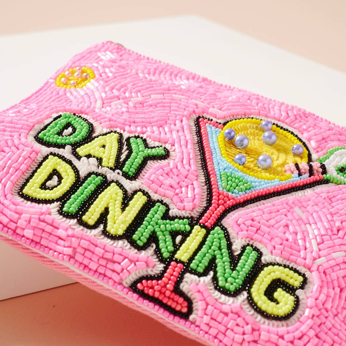 Multi Colored "Day Dinking" Beaded Coin Pouch for wholesale on Faire1