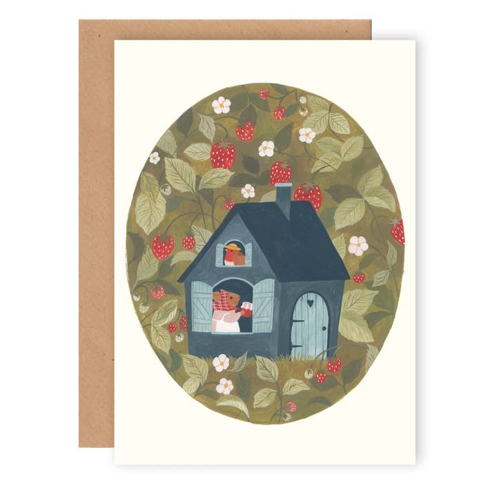 Strawberry house card for wholesale by Cécile Berrubé