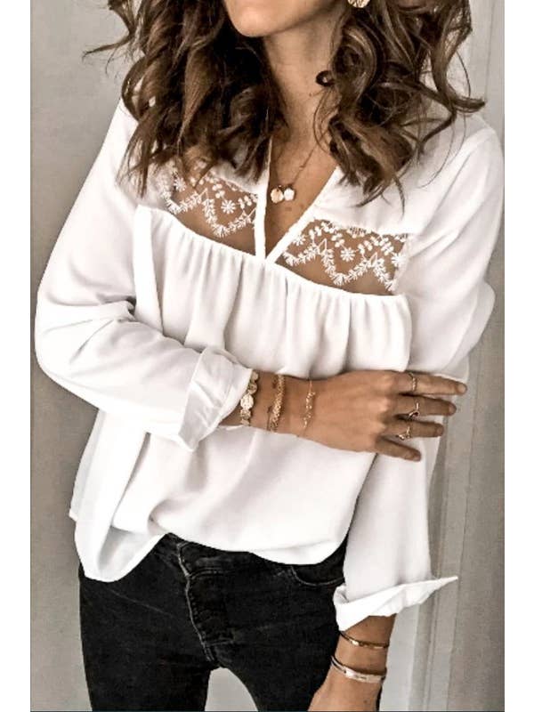 TREND SHOP - Wholesale Blouse - Women's - LACE DETAILED LOOSE FIT BLOUSE TOP3