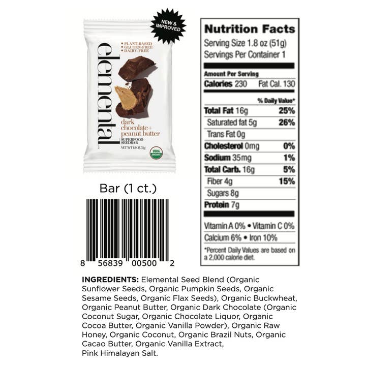 Elemental Superfood - Wholesale Chocolate Bar - Dark Chocolate + Peanut Butter1