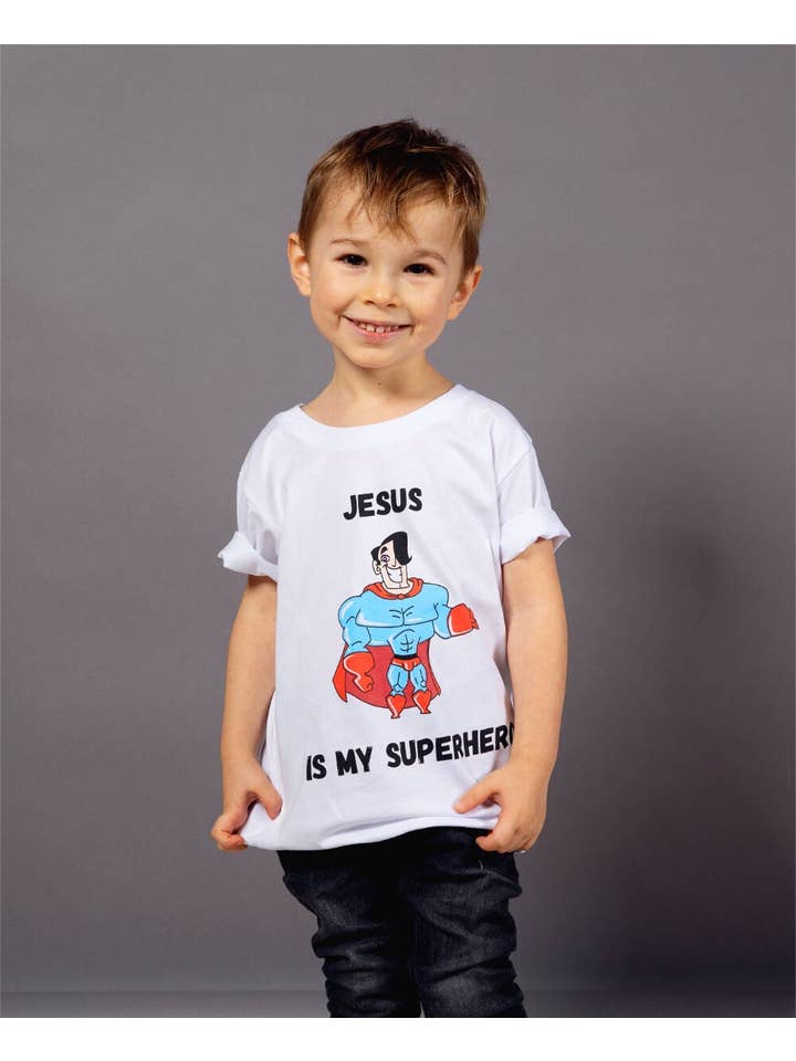 Fearless - Clothed in strenght and dignity - Wholesale Screen Printed T-Shirt - Kids - Jesus Is My Superhero T-Shirt White1