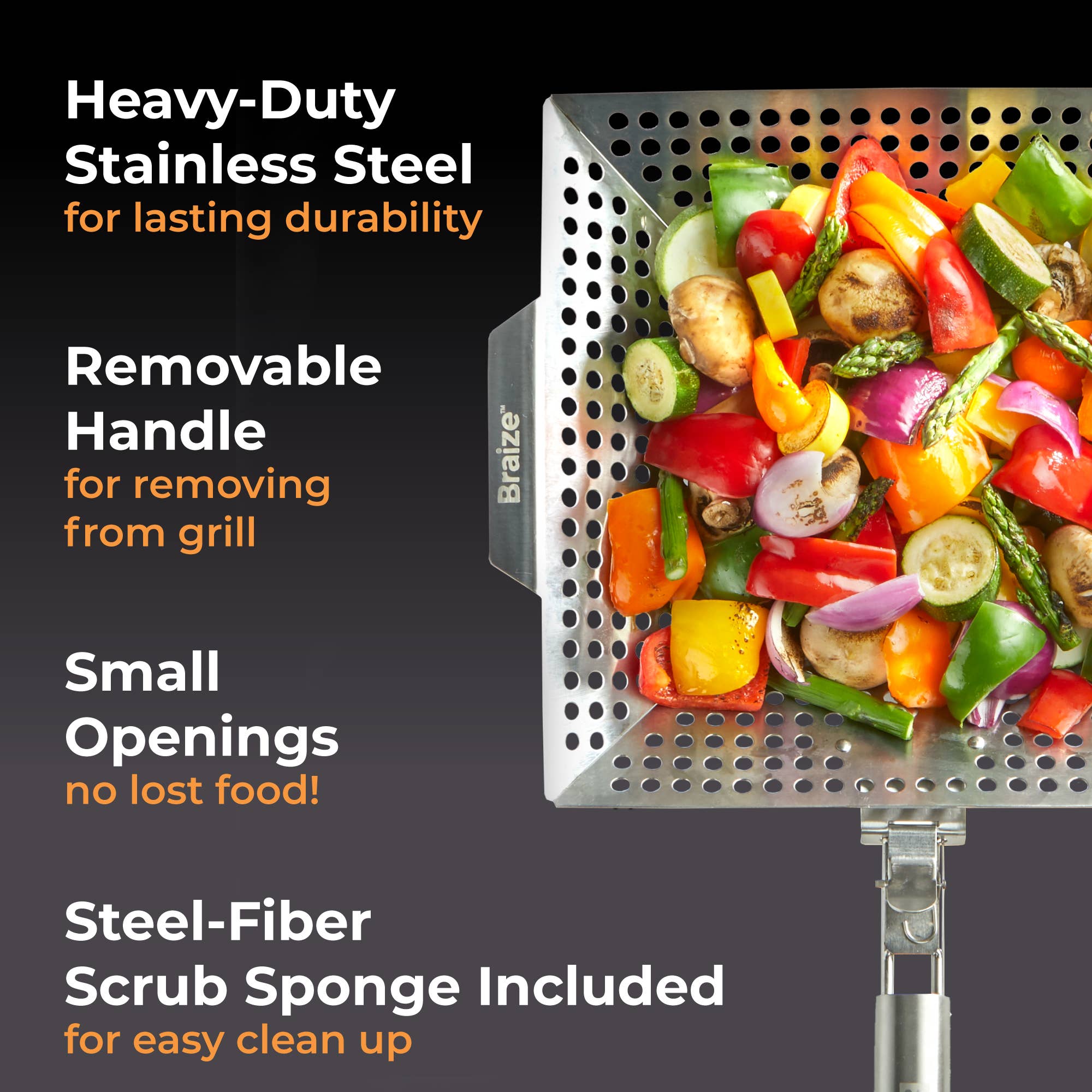 Braize – wholesale Outdoor grill tools – Grill Basket with Removable Handle1