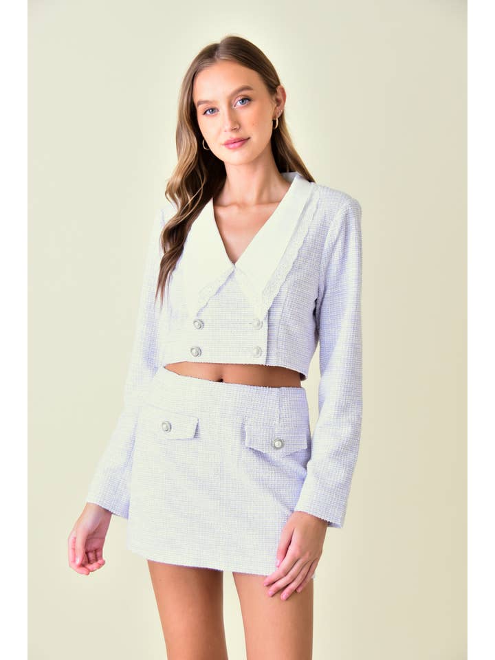 LAVENDEL COQUETTE PREPPY KONTRASTÖGLA MED HAKLAPP TWEEDJACKA-OI6131FO för wholesale på Faire