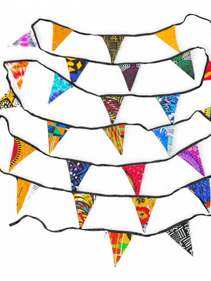 African print Bunting Flags / Fabric Garlands - Black ribbon - 10 meters for wholesale by AfricanFabs
