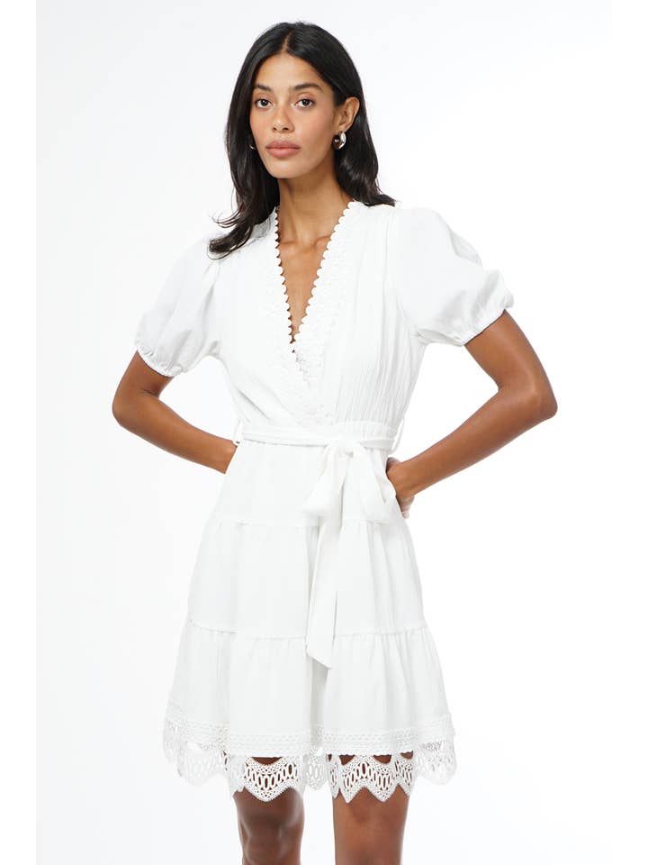 White Connie Lace Trim Mini Dress for wholesale on Faire