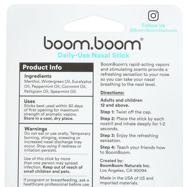 Everyday Supply Co - Wholesale Aromatherapy Inhaler - BOOMBOOM NATURALS INHALER NASAL WNTRMNT 1PK - Case of 60