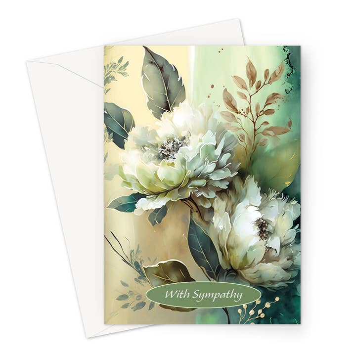 Carte de vœux de sympathie florale blanche et verte pour la vente par Wild And Arty