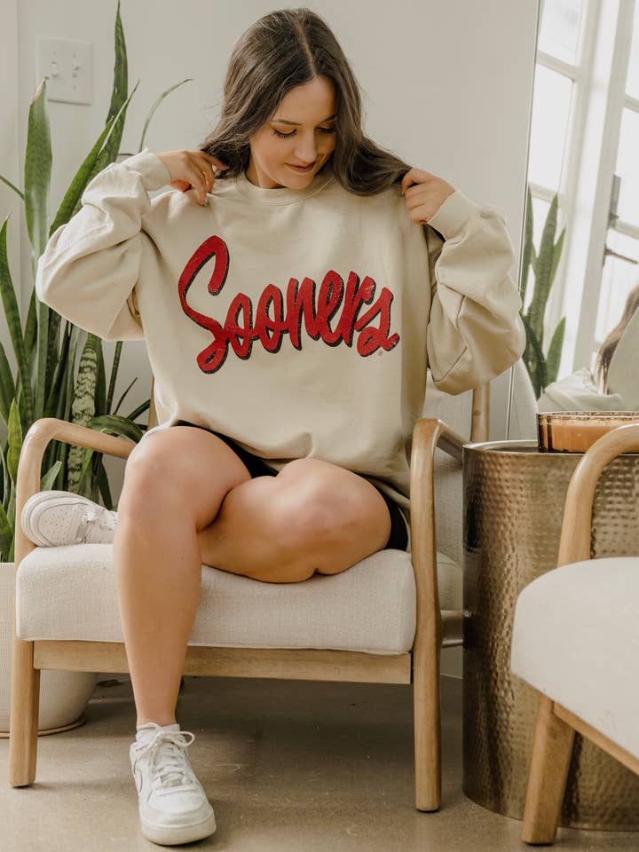OU Oklahoma Sooners Barbie Sand Thrifted Sweatshirt for wholesale by LivyLu