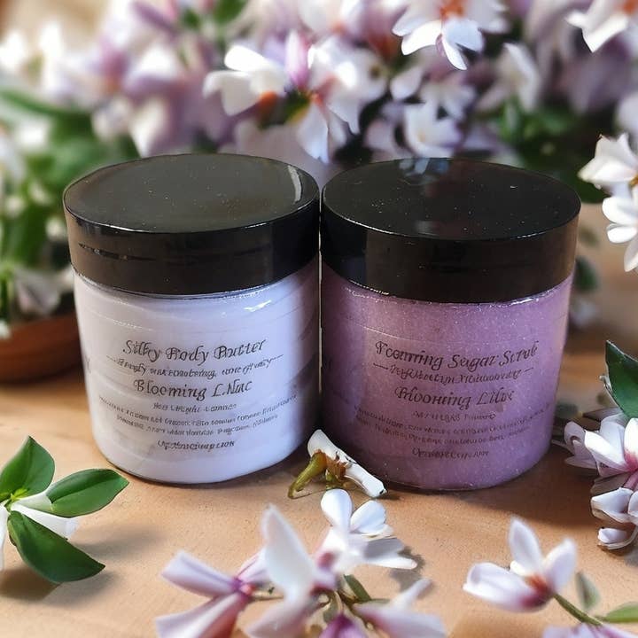 Blooming Lilac Body Butter/Sugar Scrub for wholesale by Opulent Bath & Body