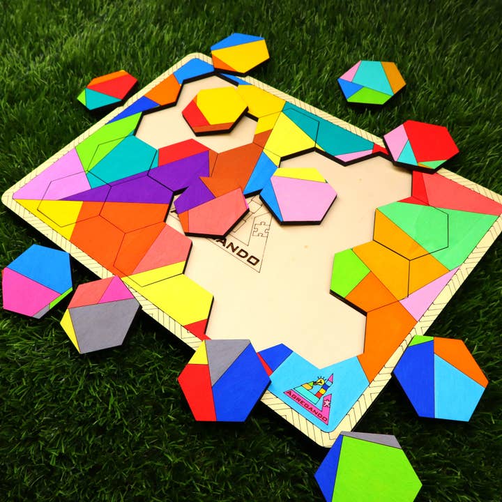 Colorful Hexagon Wooden Puzzle, Educational Toy Kids & Adult for wholesale by Herbs&Belles