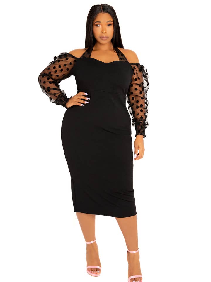POLKA DOT MESH SLEEVE MIDI DRESS
for wholesale by J2 FASHION