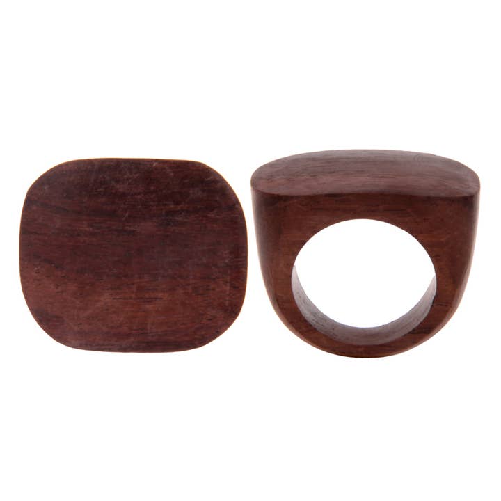 Erik & Mike - Wholesale Cocktail/Statement Ring - Carved wood ring rounded rectangle asst sizes