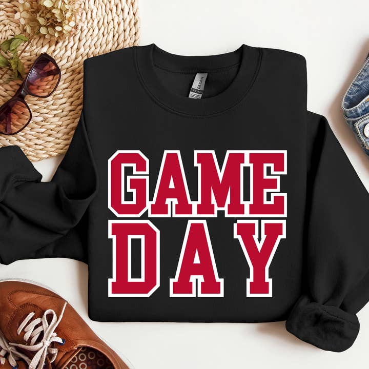 Felpa Game Day Spirit Wear rossa e nera per la vendita all'ingrosso da parte di Southern Girl Supply Co