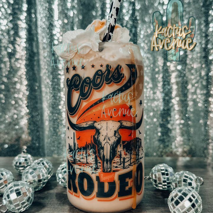 Vintage Steerhead Rodeo Frosted Glass Can for wholesale by Kactus Avenue