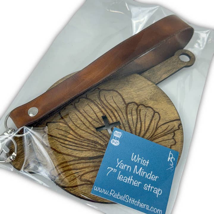 Art by Erica H & Rebel Stitchers - Wholesale Craft Tool - Wrist Yarn Minder/Holder Real Leather Strap Flowers Style 11