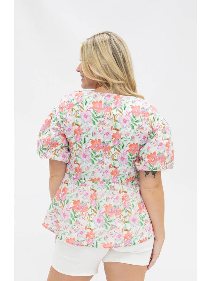 Floral Puff Sleeve Blouse, Watercolor Flowers for wholesale on Faire5
