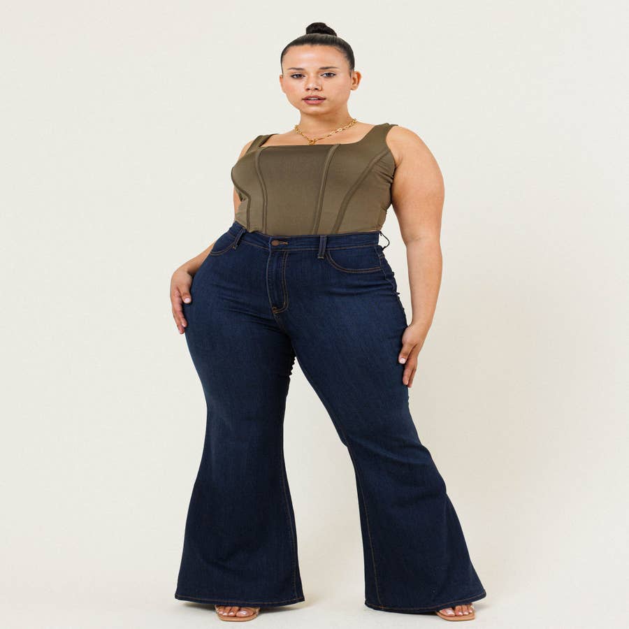 Plus Size High Rise Flared Jeans Black from Vibrant MIU