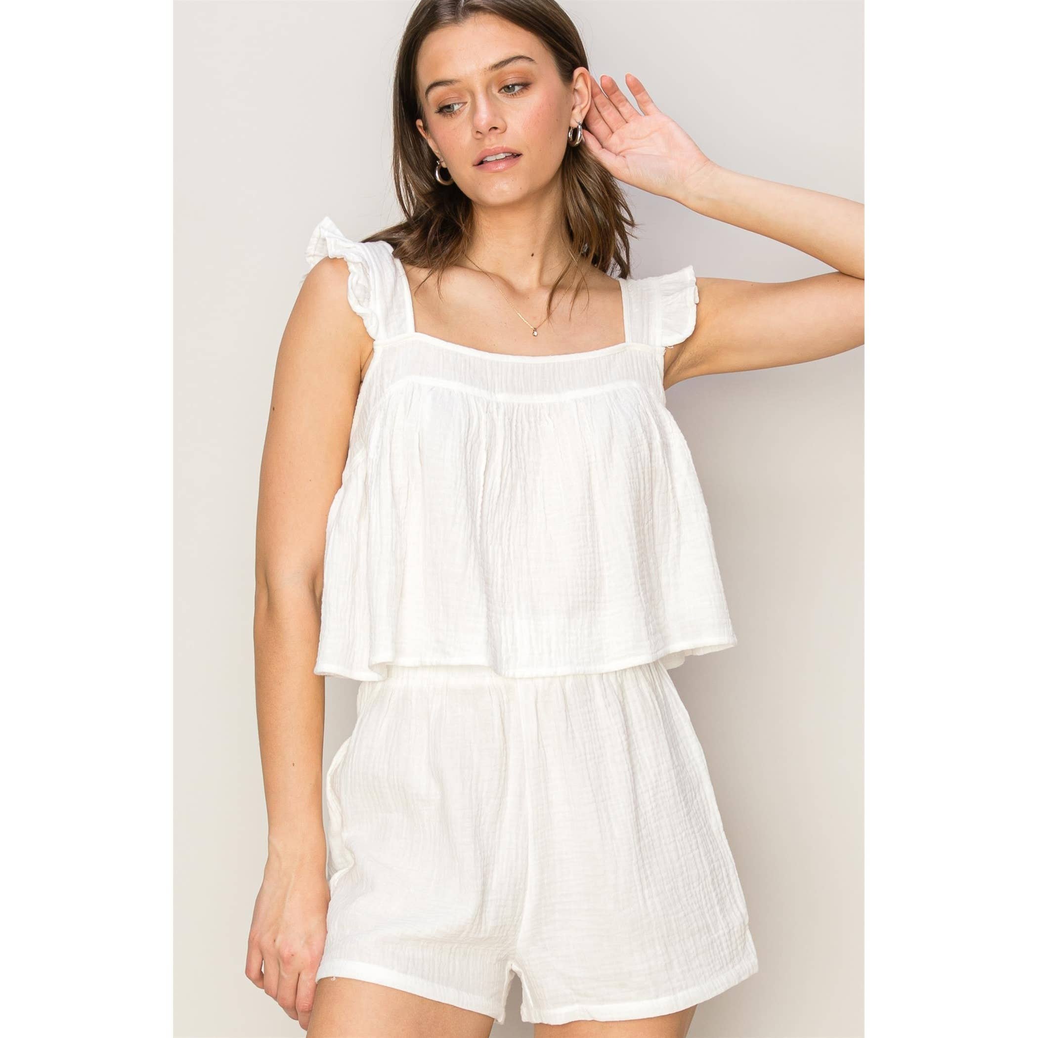 Wholesale HF24E858SETDOUBLE GAUZE TOP AND SHORTS SET for your store