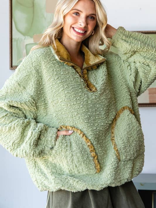 Haut à demi-fermeture zippée Texture Sherpa pour la vente par MintChoco