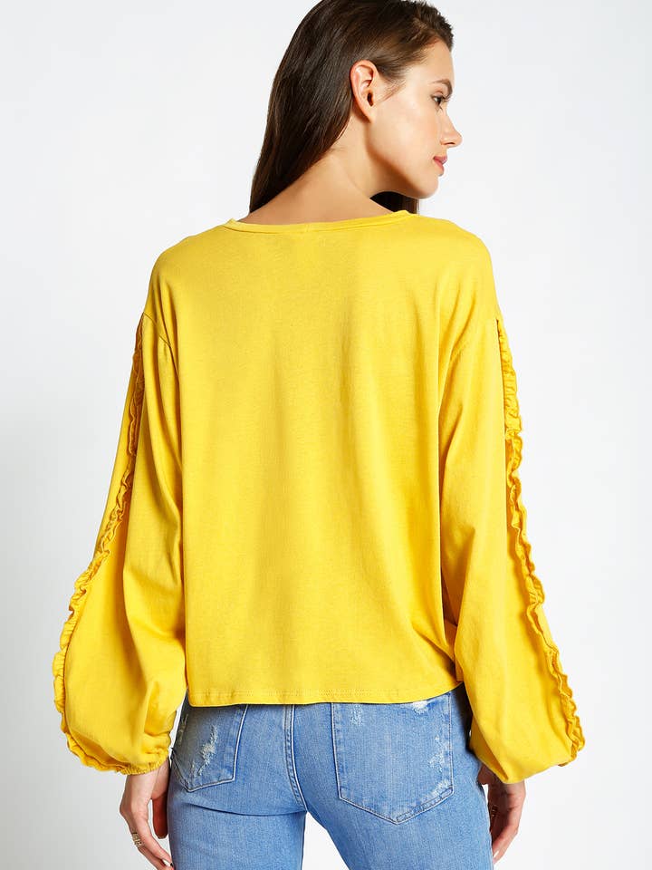 Sans Souci - Wholesale Blouse - Women's - RUFFLED LONG SLEEVE TOP - T56892