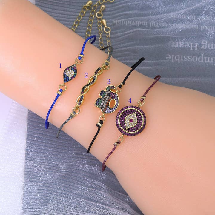 String Evil Eye Elephant Twisted Line Connector Armband, sku #EF128 voor wholesale door BestBeads&Beyond