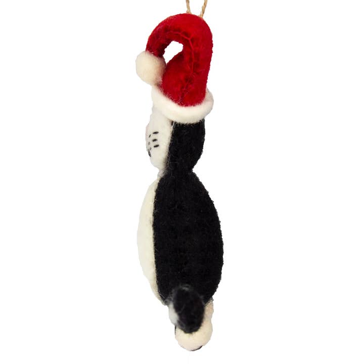 Global Crafts - Wholesale Ornament - Zwart-wit tabby Santa Cat vilten ornament3