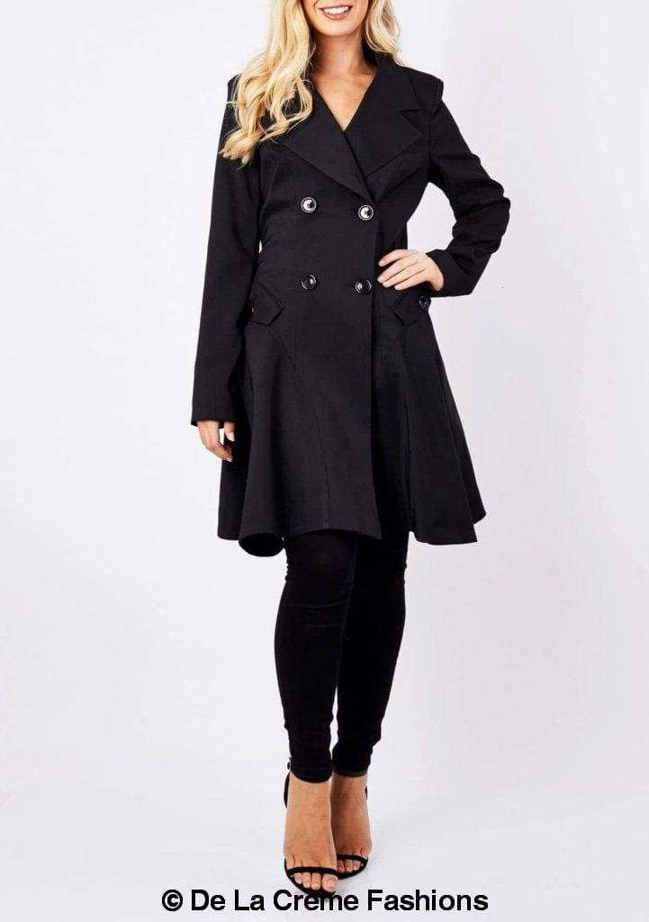 De La Creme Fashions – Engroshandel Frakke - Dame – Dame Forår/Sommer Dobbelt Breasted Flary Mac Coat0