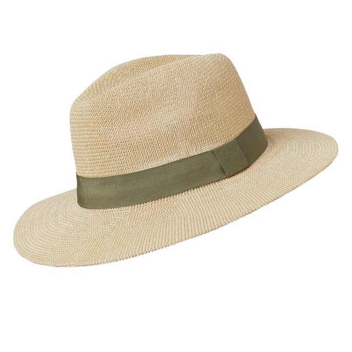 Panama Hat - Natural Paper with Khaki Band for wholesale by Somerville Scarves
