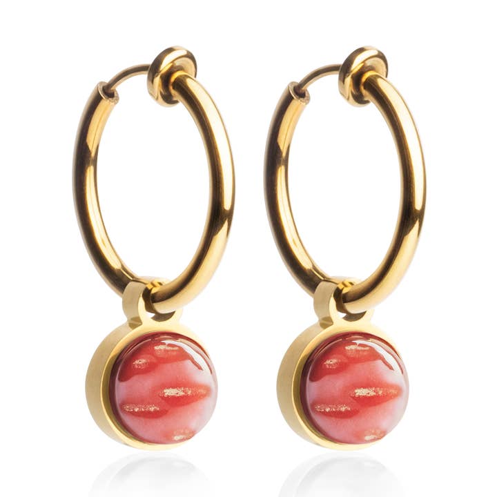 Mix & Match Ohrclips mit Anhänger • Gold / Kirschrot • 18mm für den Großhandel von ALEXASCHA
