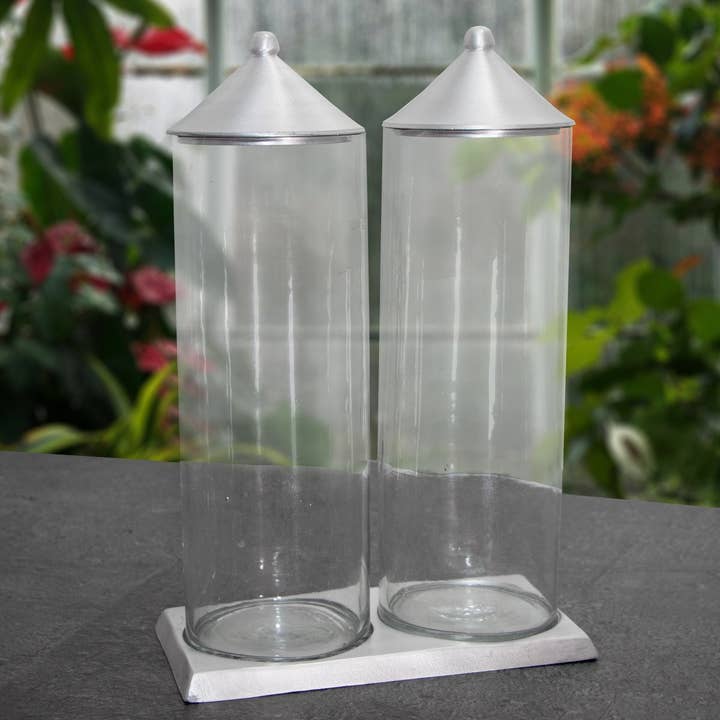 2 x flower vase storage, aluminum, glass, base for wholesale by Antikas