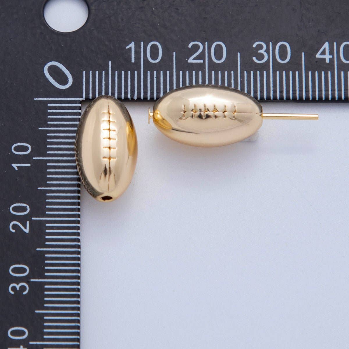 Aim Eternal - Wholesale Stud/Post Earrings - 18K Gold Filled 9.5mm Football Sports Equipment Bead | B8261