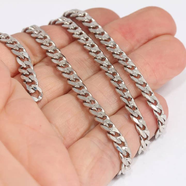 Chaîne gourmette épaisse soudée plaquée rhodium 5,5x7mm, CHK96 pour la vente par QueenJewelryM