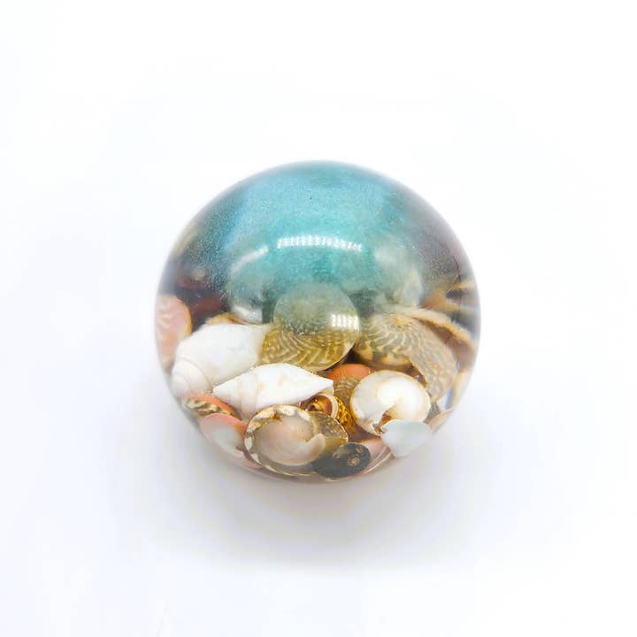 JEMS of the Sea - Wholesale Decorative Tabletop Object - Tiny Ocean Sphere-Made w/ Eco-Friendly Resin, Shells, Sand 3