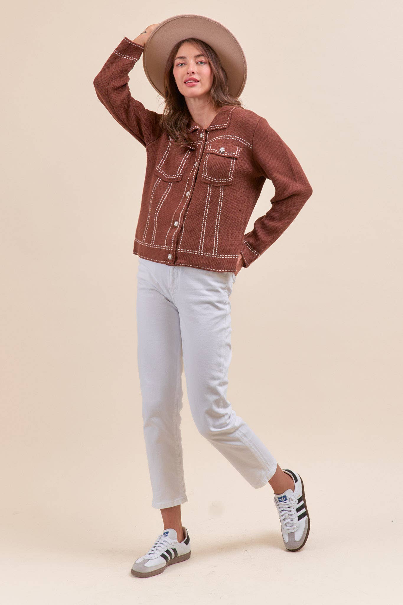 &MERCI - Wholesale Jacket - Women's - DENIM EFFECT KNIT SWEATER JACKET MSW111306