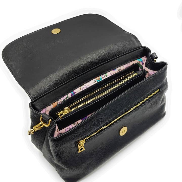 Black SADDLER ORLA Real Leather Designer Flapover Handbag with Chain Detail Strap for wholesale on Faire2