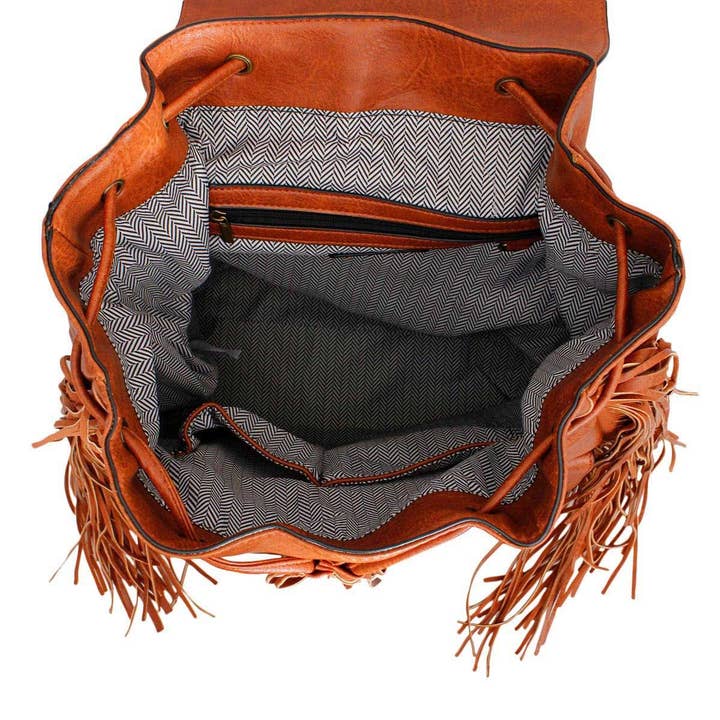 Backpack Brown Leather Fringe Bag for Women for wholesale on Faire5