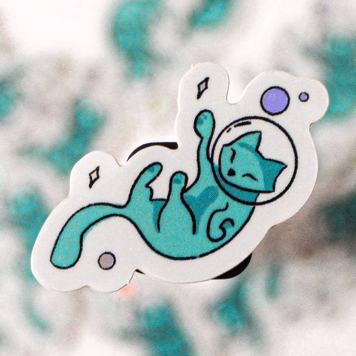 Teal Space Cat, Holographic Confetti Sticker for wholesale by Ming & Di