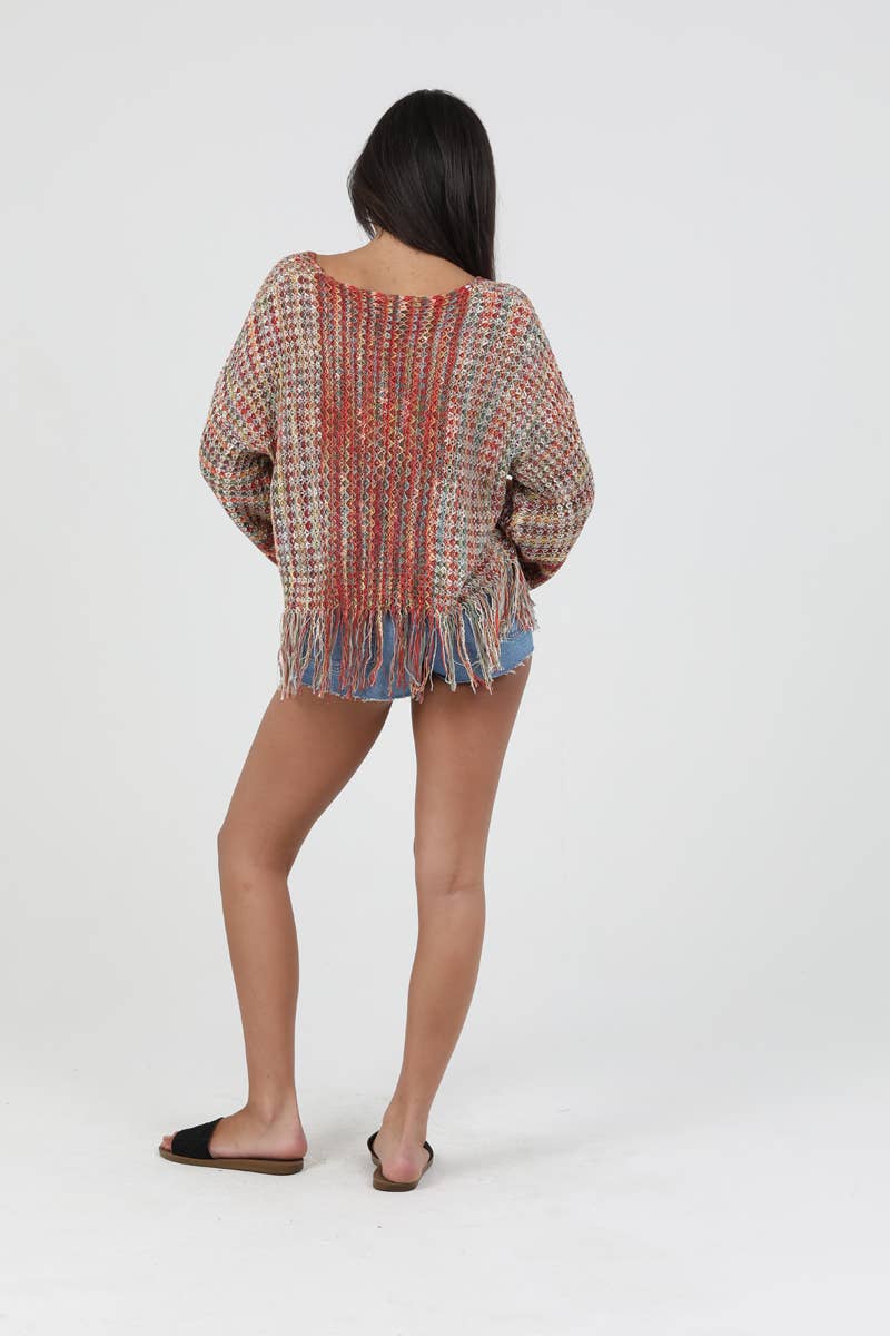 ANGIE - Wholesale Knit Sweater - Women's - XHN03-ASIS V NECK FRINGE HEM PULLOVER SWEATER11