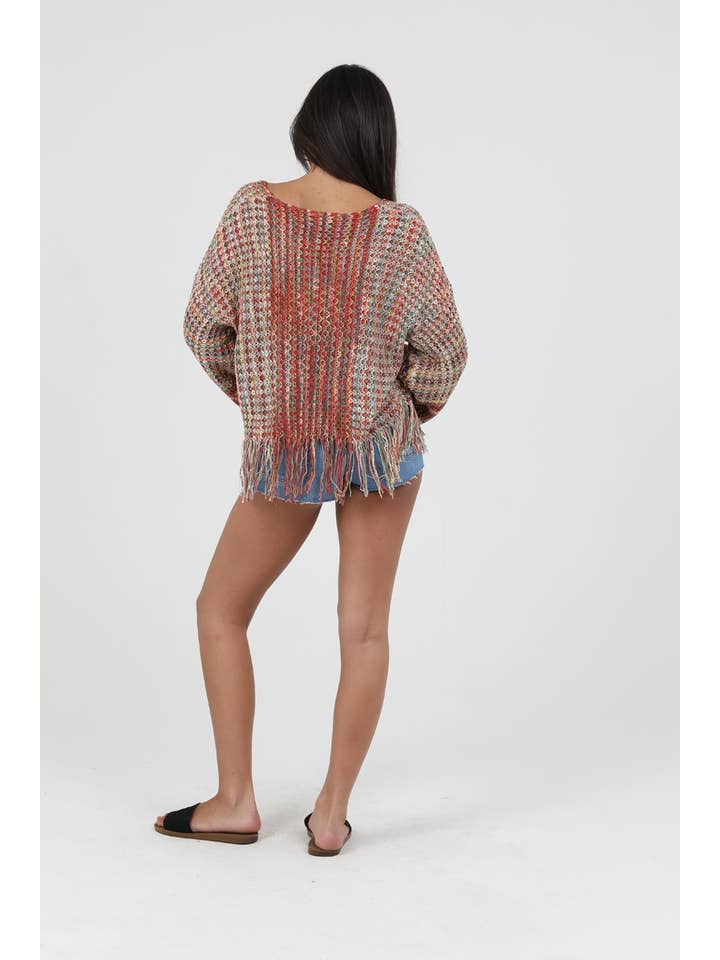 ANGIE - Wholesale Knit Sweater - Women's - XHN03-ASIS V NECK FRINGE HEM PULLOVER SWEATER11