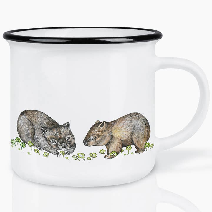 Caneca de cerâmica com wombats entre trevos por atacado de LIGARTI