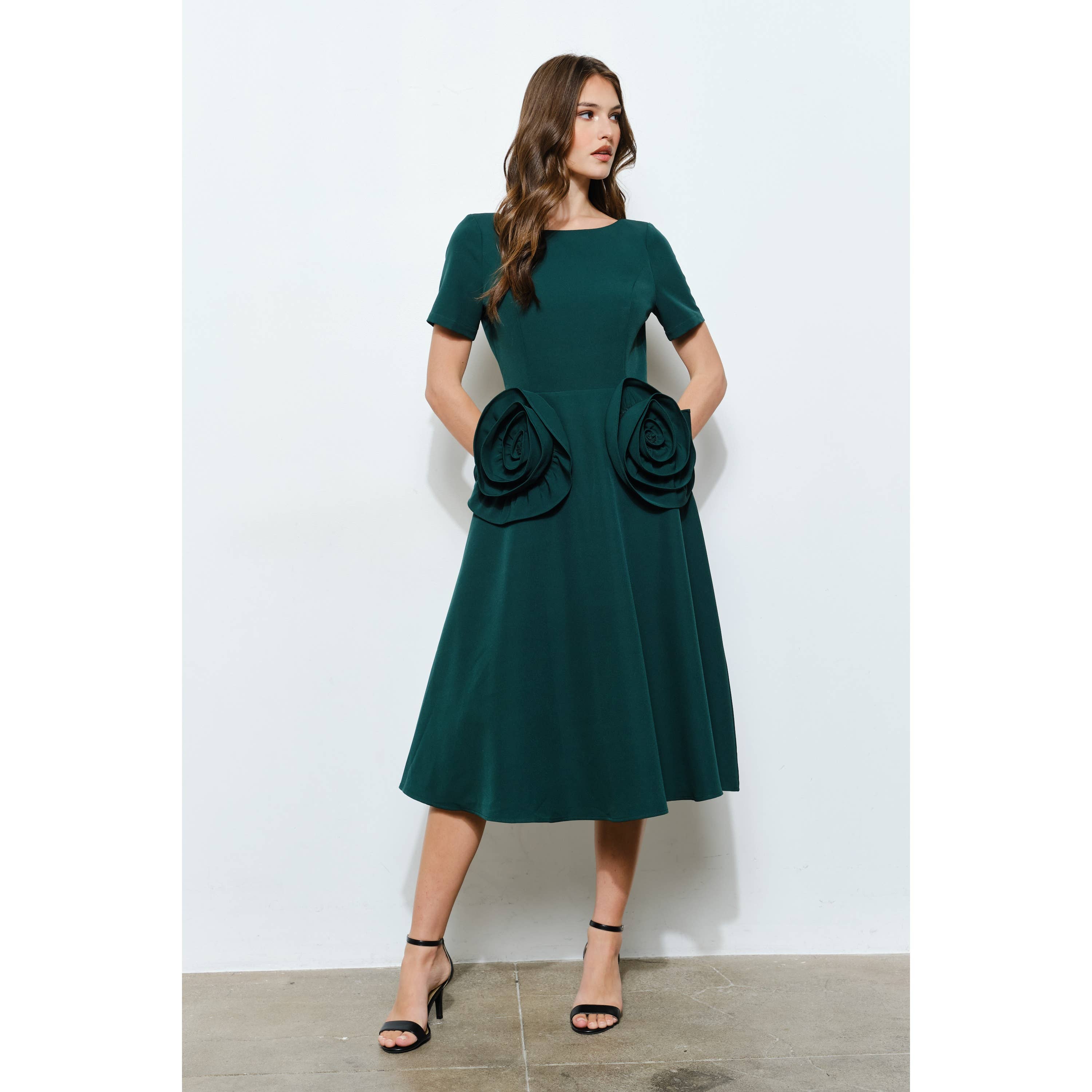 INA - Wholesale Dress - Women's - Elegant Rose Applique A-Line Midi Dress21