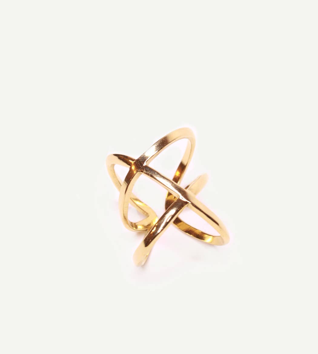 Caprice Paris – wholesale Band/stacked ring – Asteri Gold Crossed Ring | Handmade Jewelry in France5