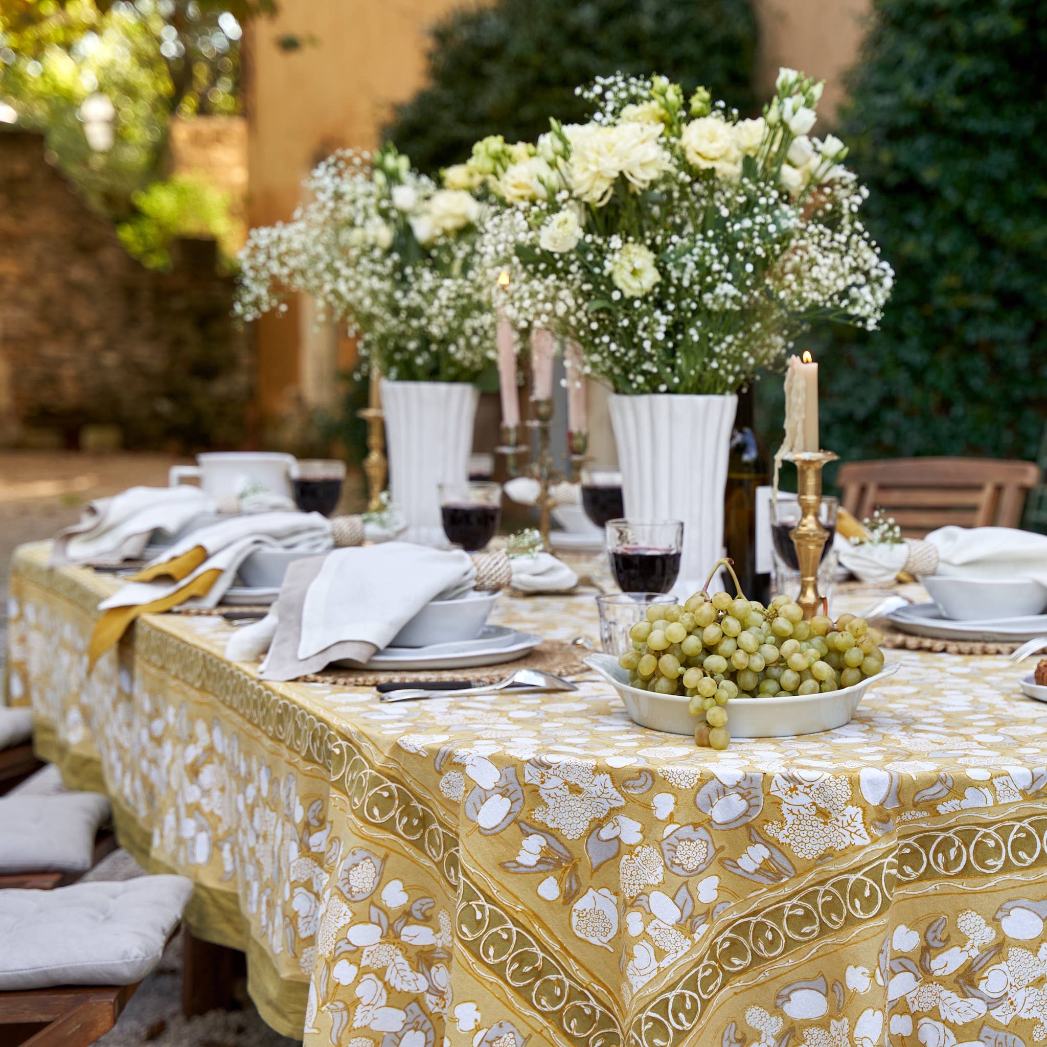 Couleur Nature - Wholesale Tablecloth - Forest Harvest Grey & Mustard | French Tablecloths4