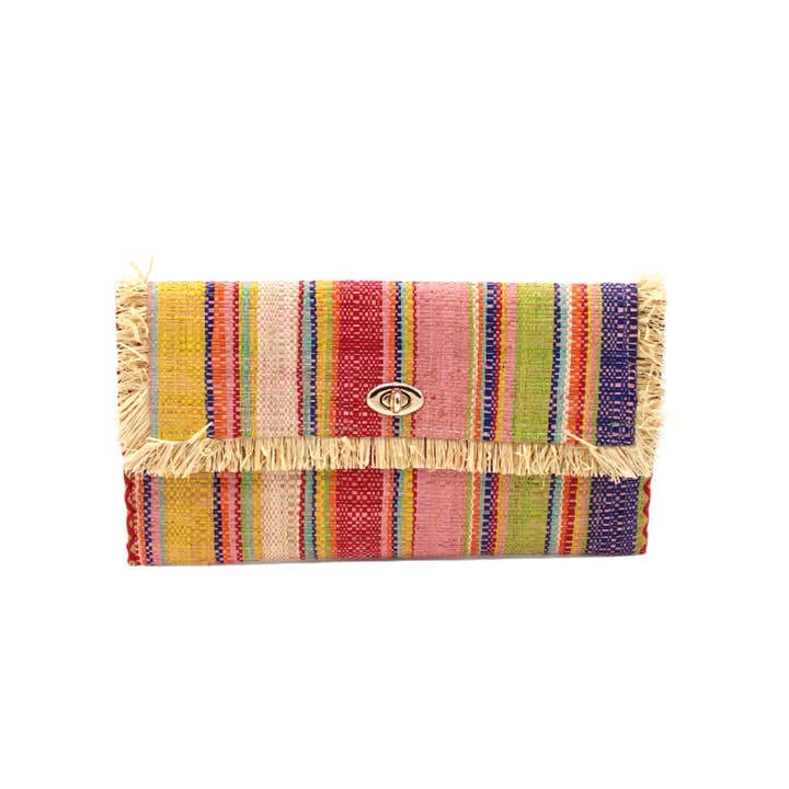 Shebobo - Wholesale Clutch Bag - Women's - Sophie Straw Envelope Clutch Purse with Raw Fringe Trim Edge