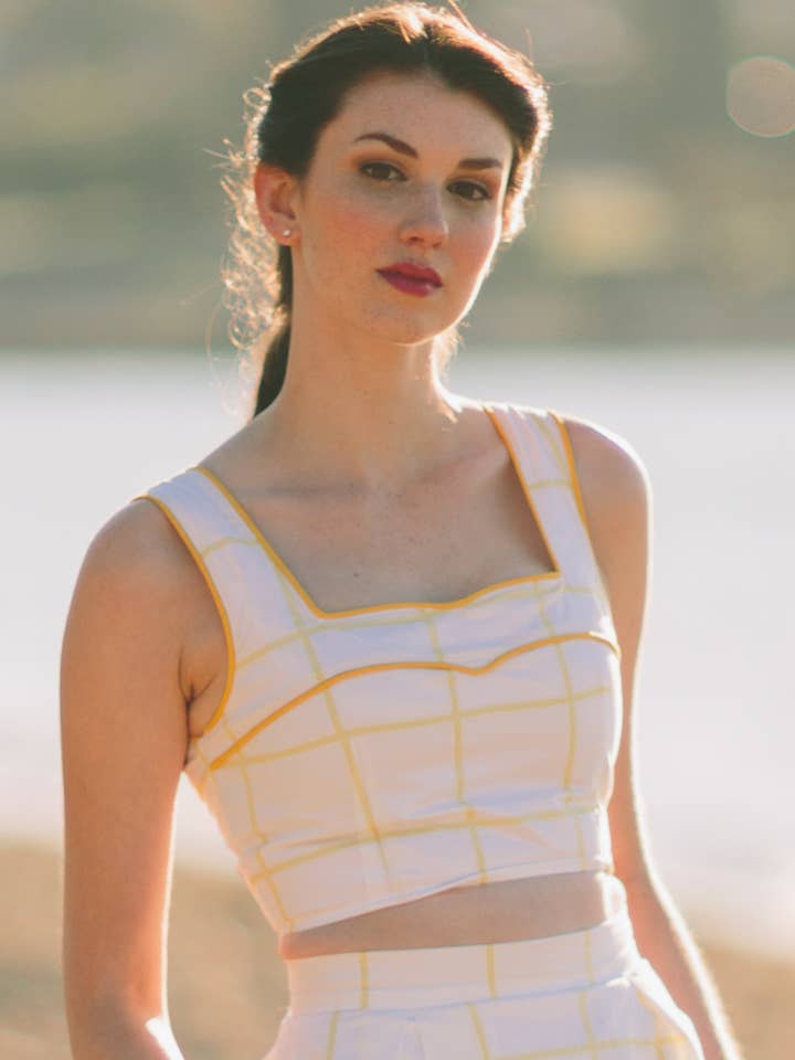 Hula Love Top - yellow windowpane check for wholesale by Happy Yellow Dress