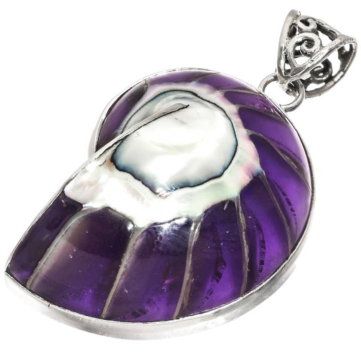 925 sterling silver cool open purple nautilus shell sterling pendant, 1 3/4" for wholesale by FifiRose