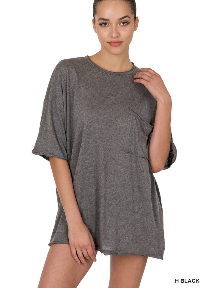 42POPS - Wholesale Tunic - Women's - ',,...._ Oversized Front pocket raw edge tee (As shown)