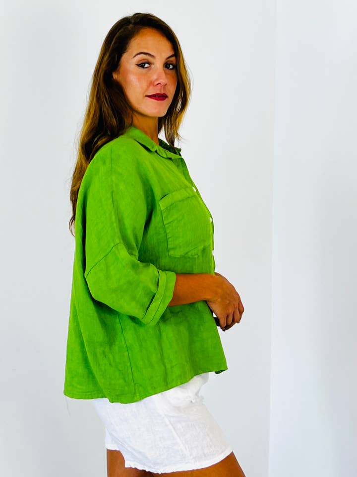 Linen & More - Wholesale Button Down Shirt - Women's - REF 8103 TWO-POCKET T-SHIRT 100% LINEN