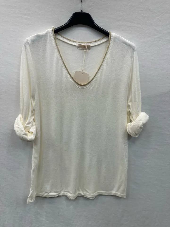 Mimi & Gogo - Wholesale Knit Top - Women's - Fine Knit Top With Lurex Collar @5611_HColLux10