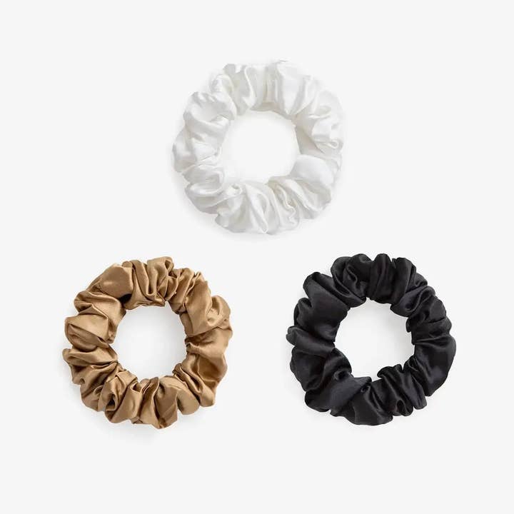 Large Silk Scrunchie Set - Pearl White, Gold, Black for wholesale by SilkSleek®